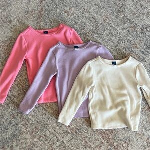 Girls Ribbed Long-Sleeve Top - Pink, Lavender, Cream set lot of 3